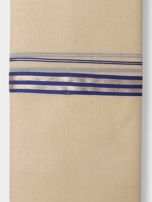 Balaramapuram Handloom Double Mundu Pure Cotton with Blue Border