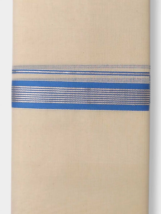 Balaramapuram Handloom Double Mundu Pure Cotton with Blue Border