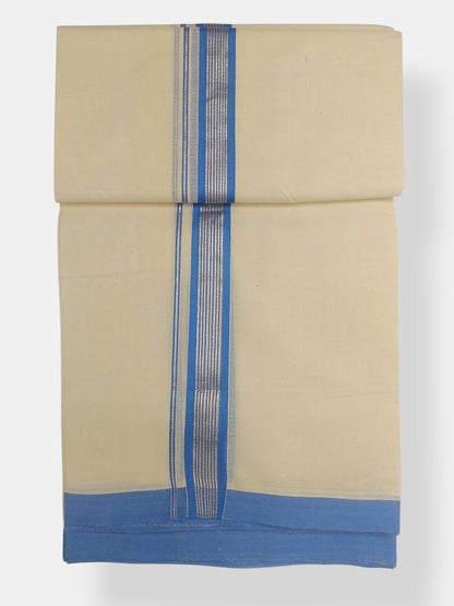 Balaramapuram Handloom Double Mundu Pure Cotton with Blue Border