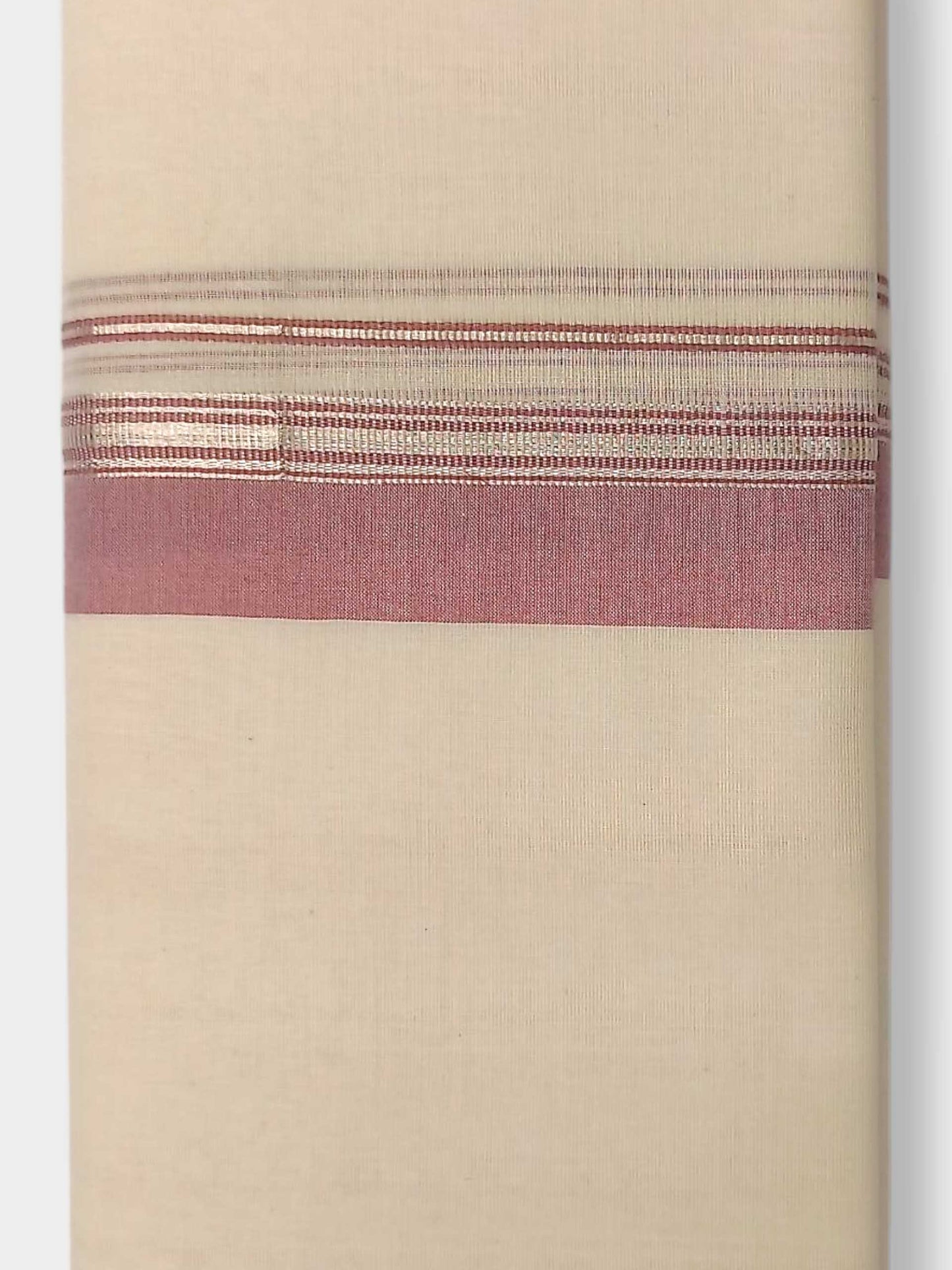 Balaramapuram Handloom Double Mundu Pure Cotton with Dark Rose Design