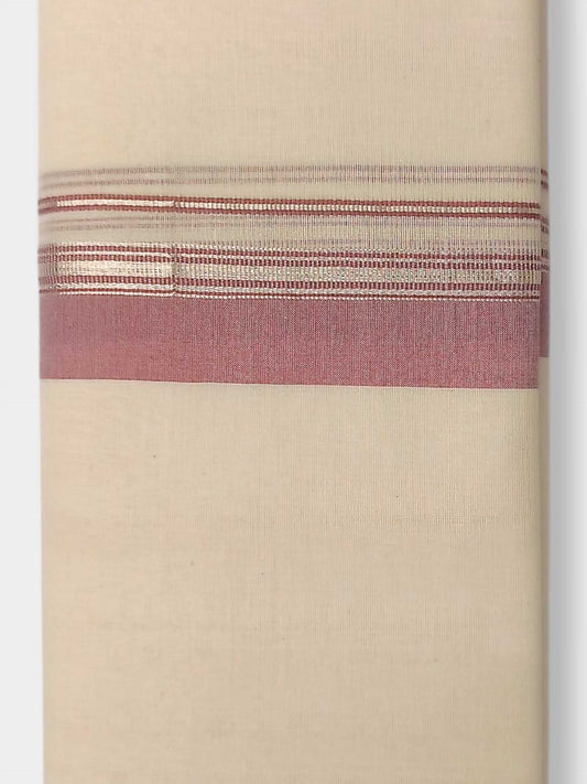 Balaramapuram Handloom Double Mundu Pure Cotton with Dark Rose Design