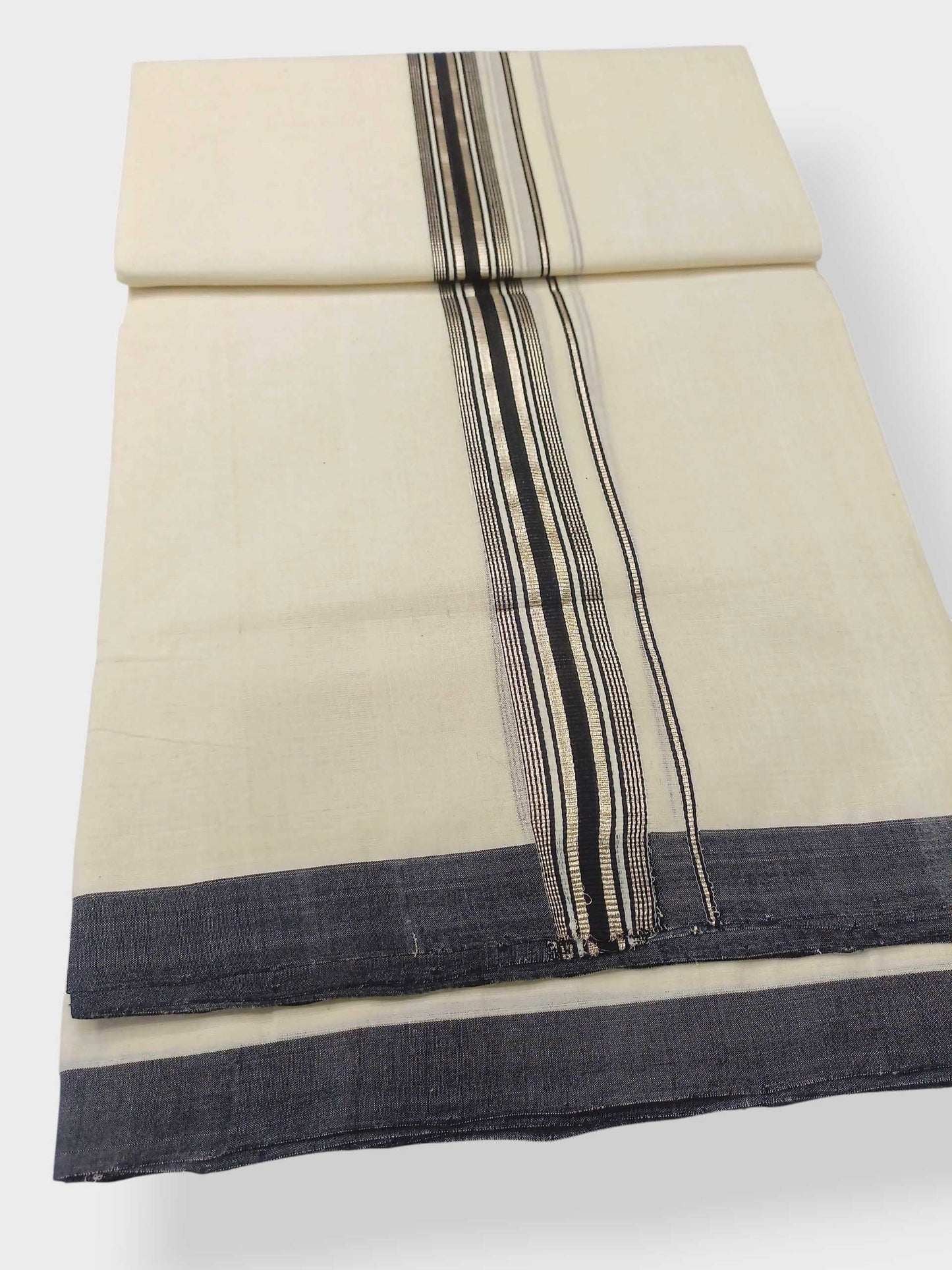 Balaramapuram Handloom Double Mundu Pure Cotton with Black Border