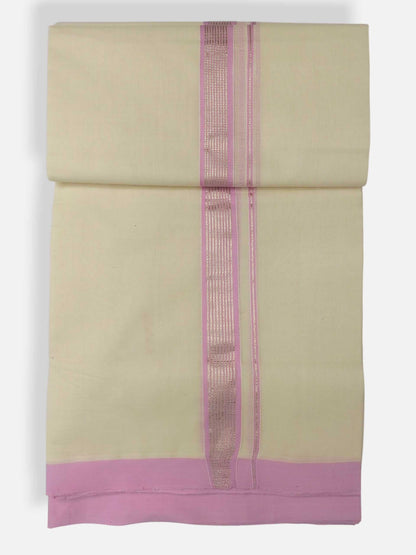 Balaramapuram Handloom Double Mundu Pure Cotton with Rose Design