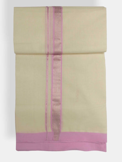 Balaramapuram Handloom Double Mundu Pure Cotton with Rose Design