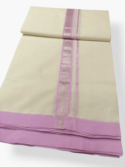 Balaramapuram Handloom Double Mundu Pure Cotton with Rose Design