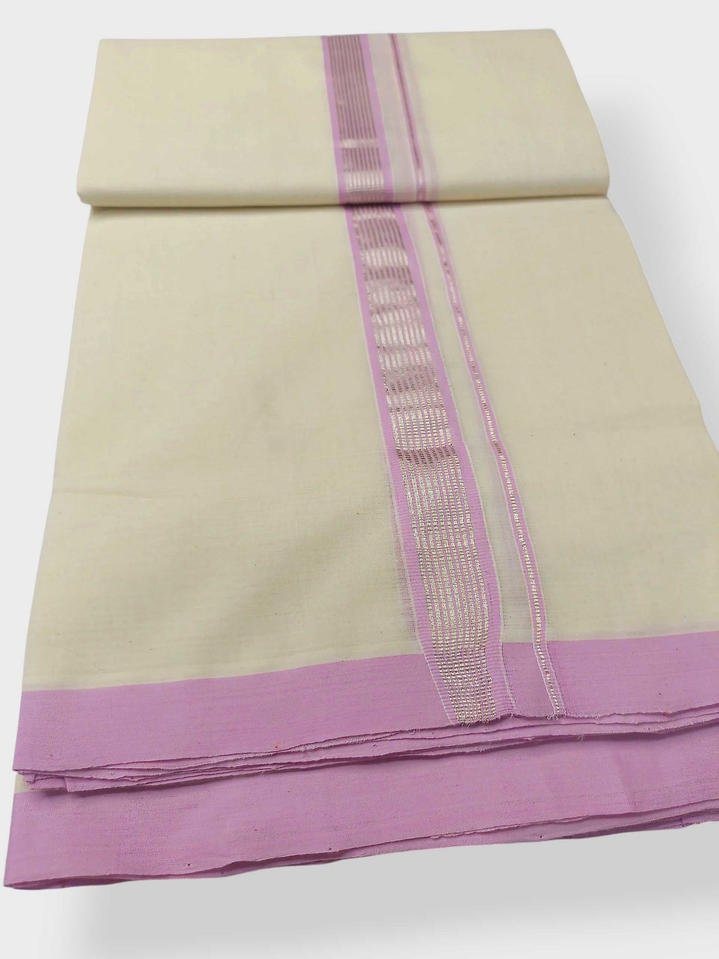Balaramapuram Handloom Double Mundu Pure Cotton with Rose Design