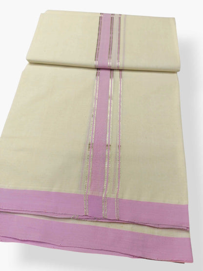 Balaramapuram Handloom Double Mundu Pure Cotton with Rose Design