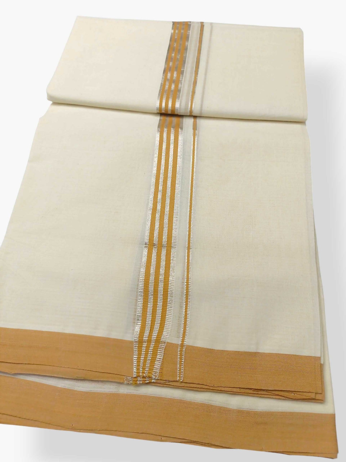 Balaramapuram Handloom Double Mundu Pure Cotton with Yellow Border