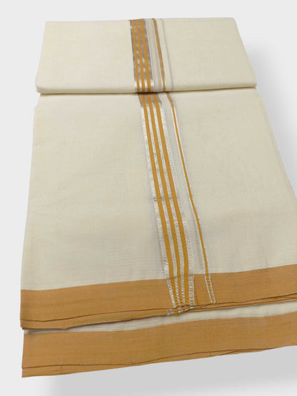 Balaramapuram Handloom Double Mundu Pure Cotton with Yellow Border