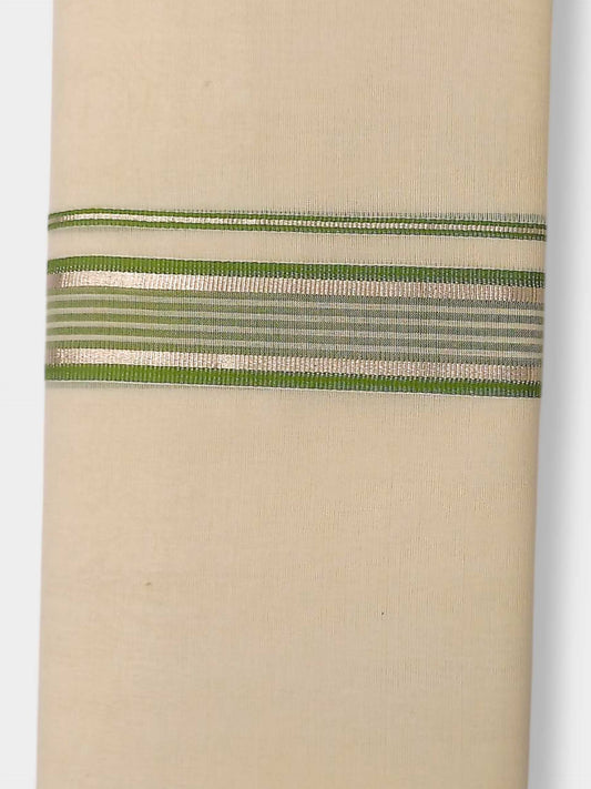 Balaramapuram Handloom Double Mundu Pure Cotton with Green Design