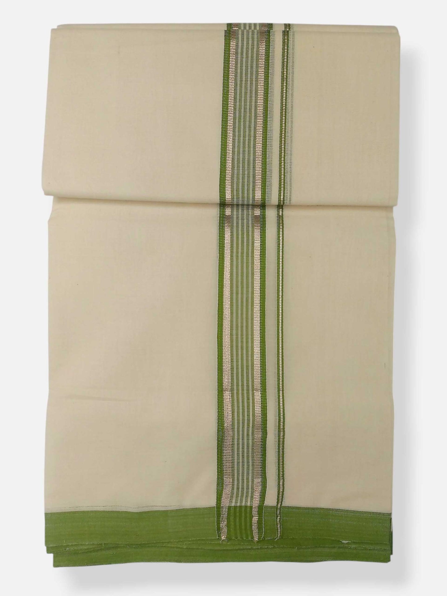 Balaramapuram Handloom Double Mundu Pure Cotton with Green Design
