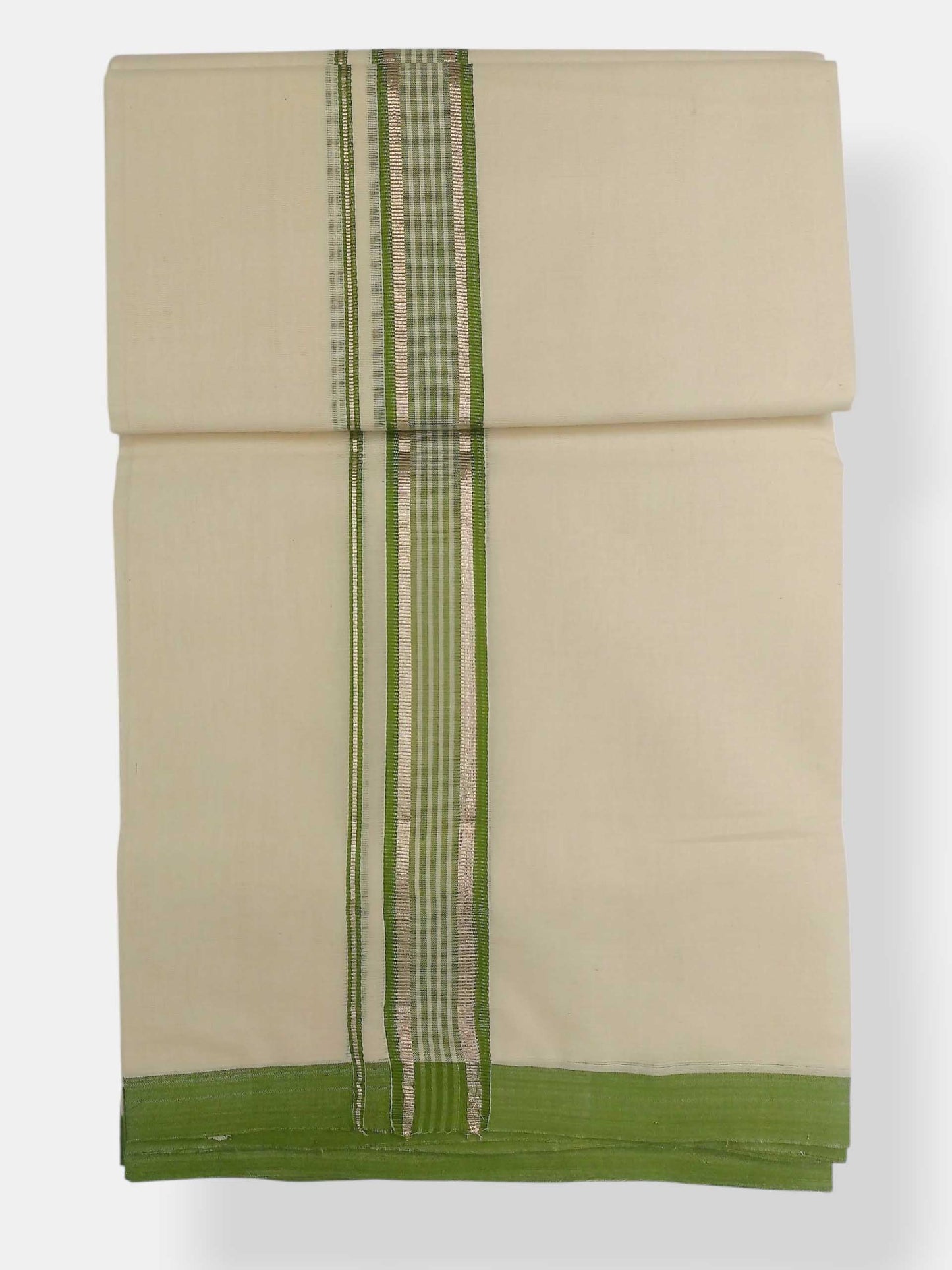 Balaramapuram Handloom Double Mundu Pure Cotton with Green Design