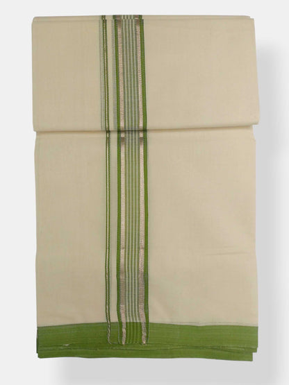 Balaramapuram Handloom Double Mundu Pure Cotton with Green Design