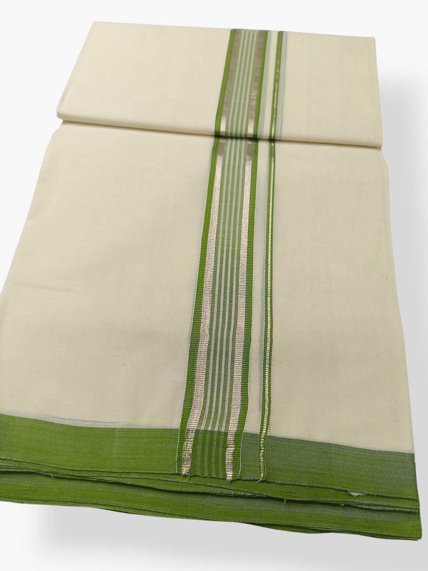 Balaramapuram Handloom Double Mundu Pure Cotton with Green Design