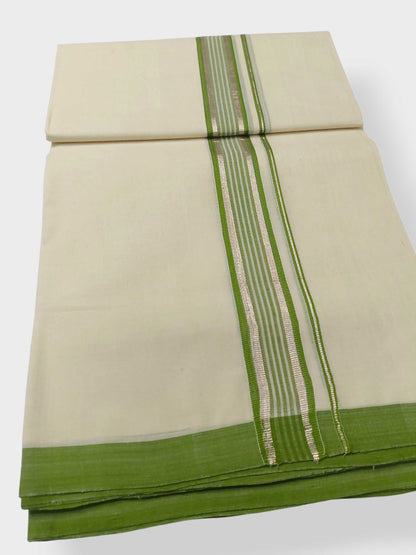 Balaramapuram Handloom Double Mundu Pure Cotton with Green Design