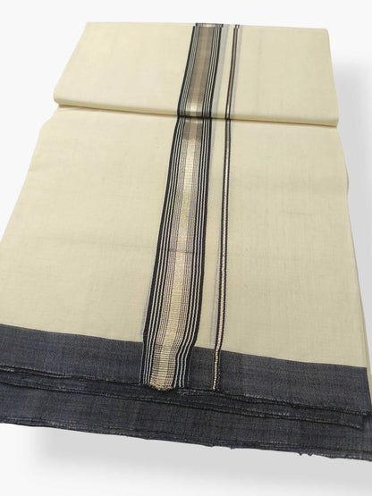 Balaramapuram Handloom Double Mundu Pure Cotton with Black Border