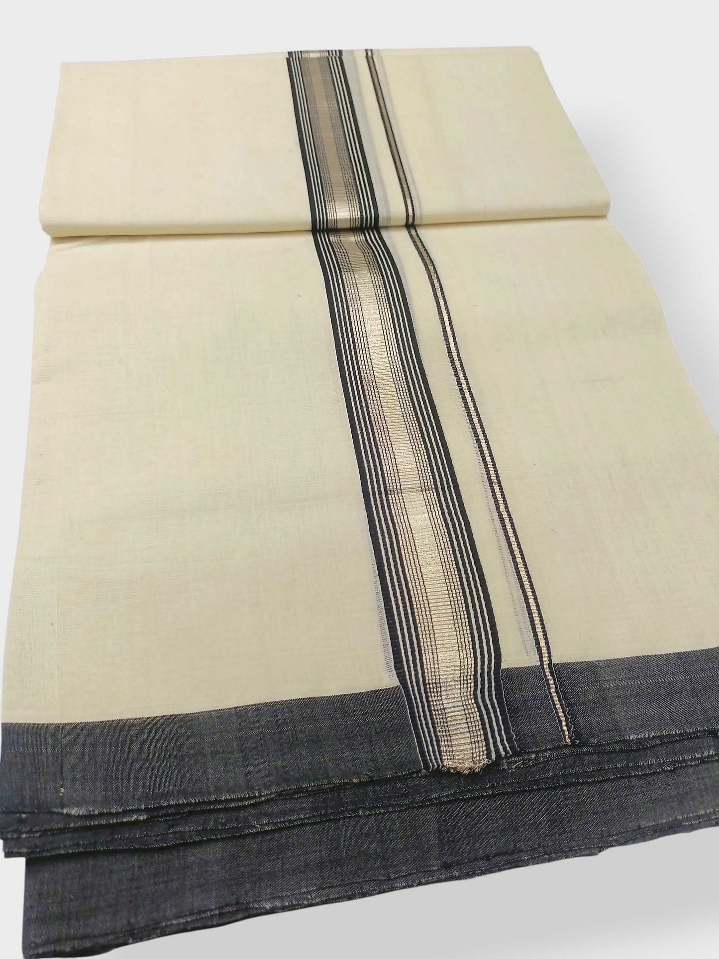 Balaramapuram Handloom Double Mundu Pure Cotton with Black Border