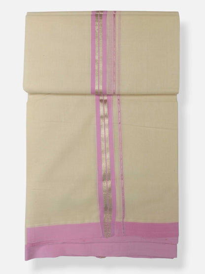 Balaramapuram Handloom Double Mundu Pure Cotton with Rose Design