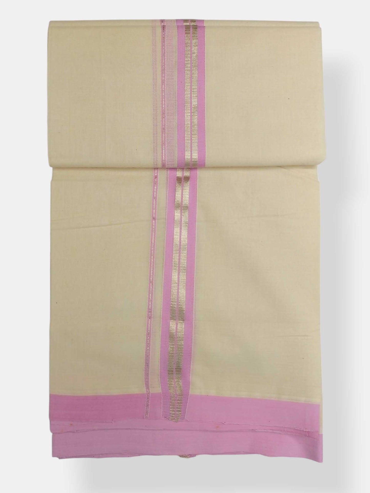 Balaramapuram Handloom Double Mundu Pure Cotton with Rose Design