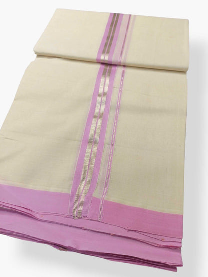 Balaramapuram Handloom Double Mundu Pure Cotton with Rose Design