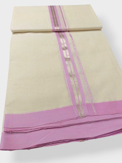 Balaramapuram Handloom Double Mundu Pure Cotton with Rose Design