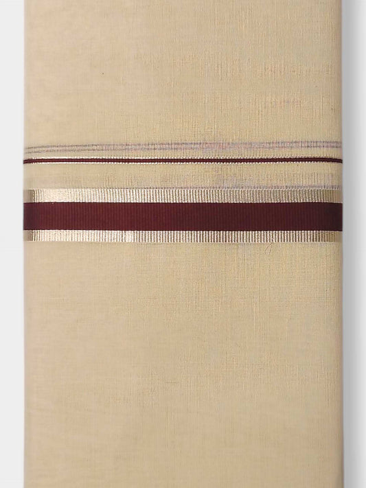 Balaramapuram Handloom Double Mundu Pure Cotton with Brown Border