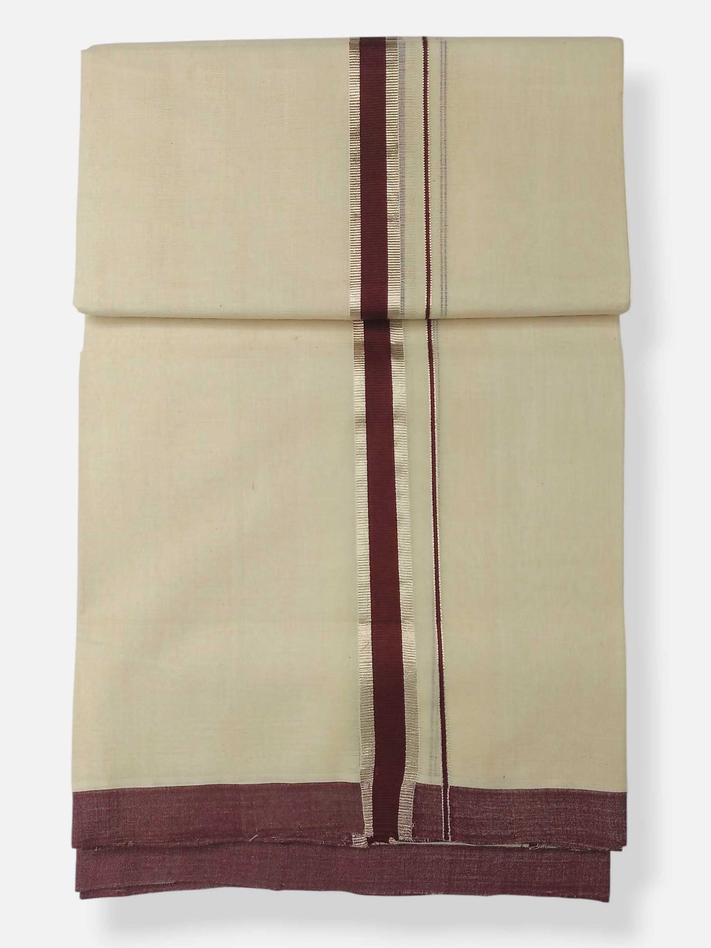 Balaramapuram Handloom Double Mundu Pure Cotton with Brown Border