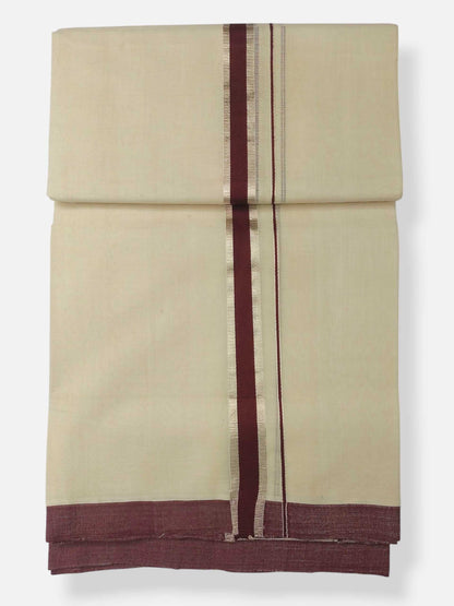 Balaramapuram Handloom Double Mundu Pure Cotton with Brown Border
