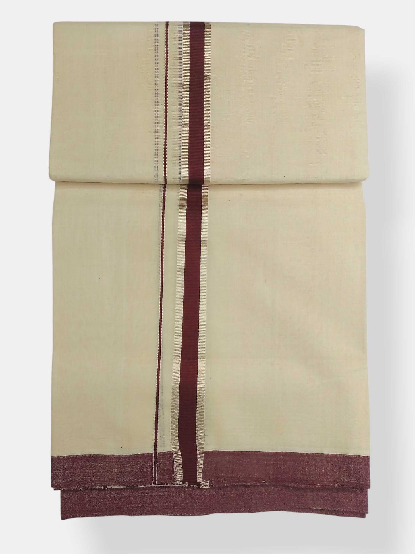 Balaramapuram Handloom Double Mundu Pure Cotton with Brown Border