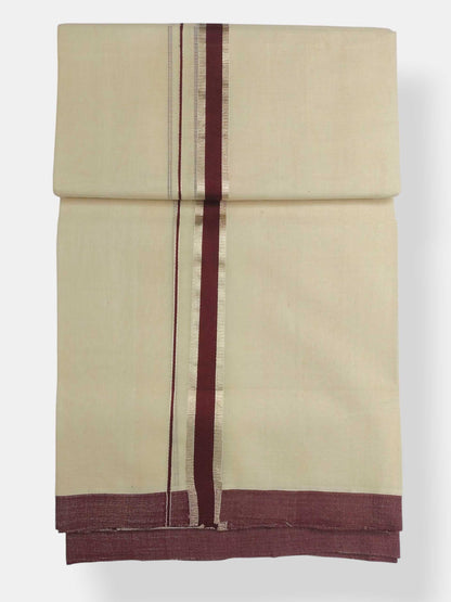 Balaramapuram Handloom Double Mundu Pure Cotton with Brown Border