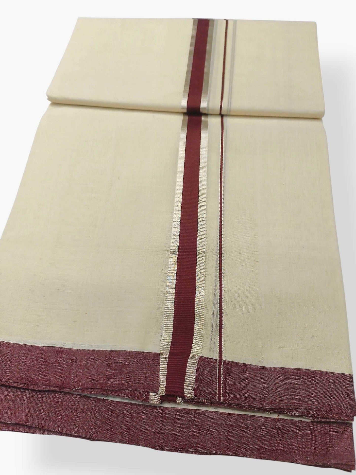 Balaramapuram Handloom Double Mundu Pure Cotton with Brown Border