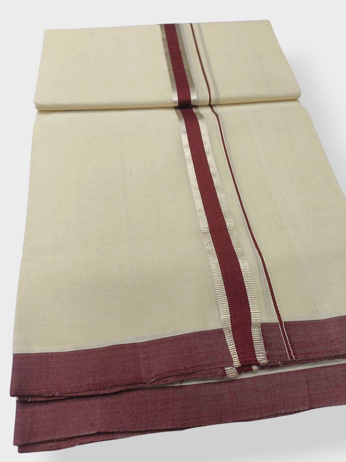 Balaramapuram Handloom Double Mundu Pure Cotton with Brown Border