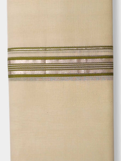 Balaramapuram Handloom Double Mundu Pure Cotton with Olive Green Border