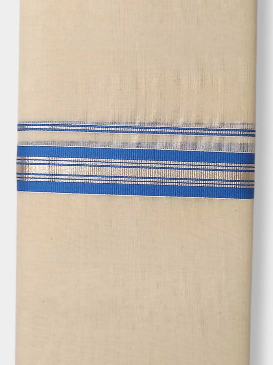 Balaramapuram Handloom Double Mundu Pure Cotton with Blue Border