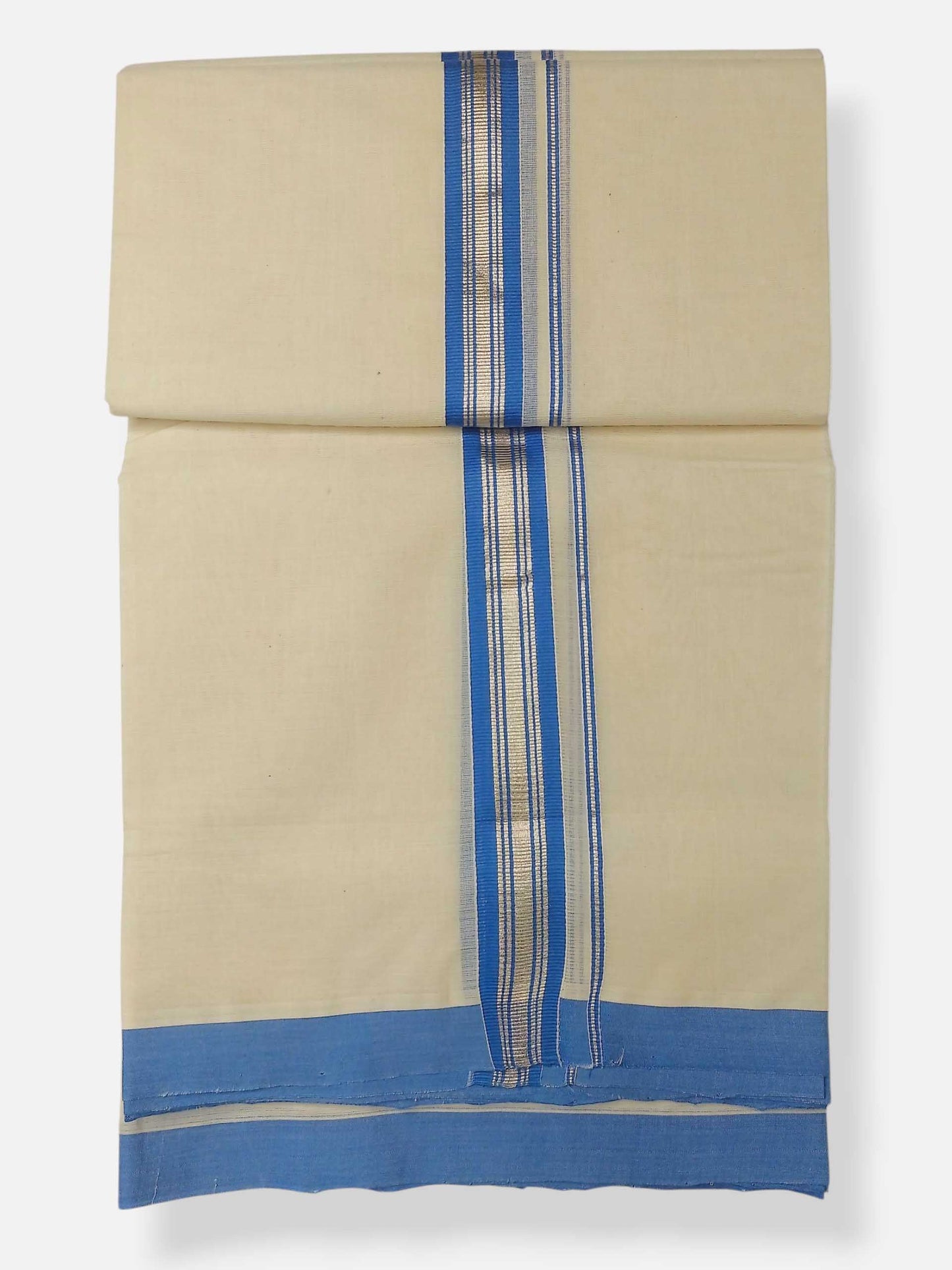 Balaramapuram Handloom Double Mundu Pure Cotton with Blue Border