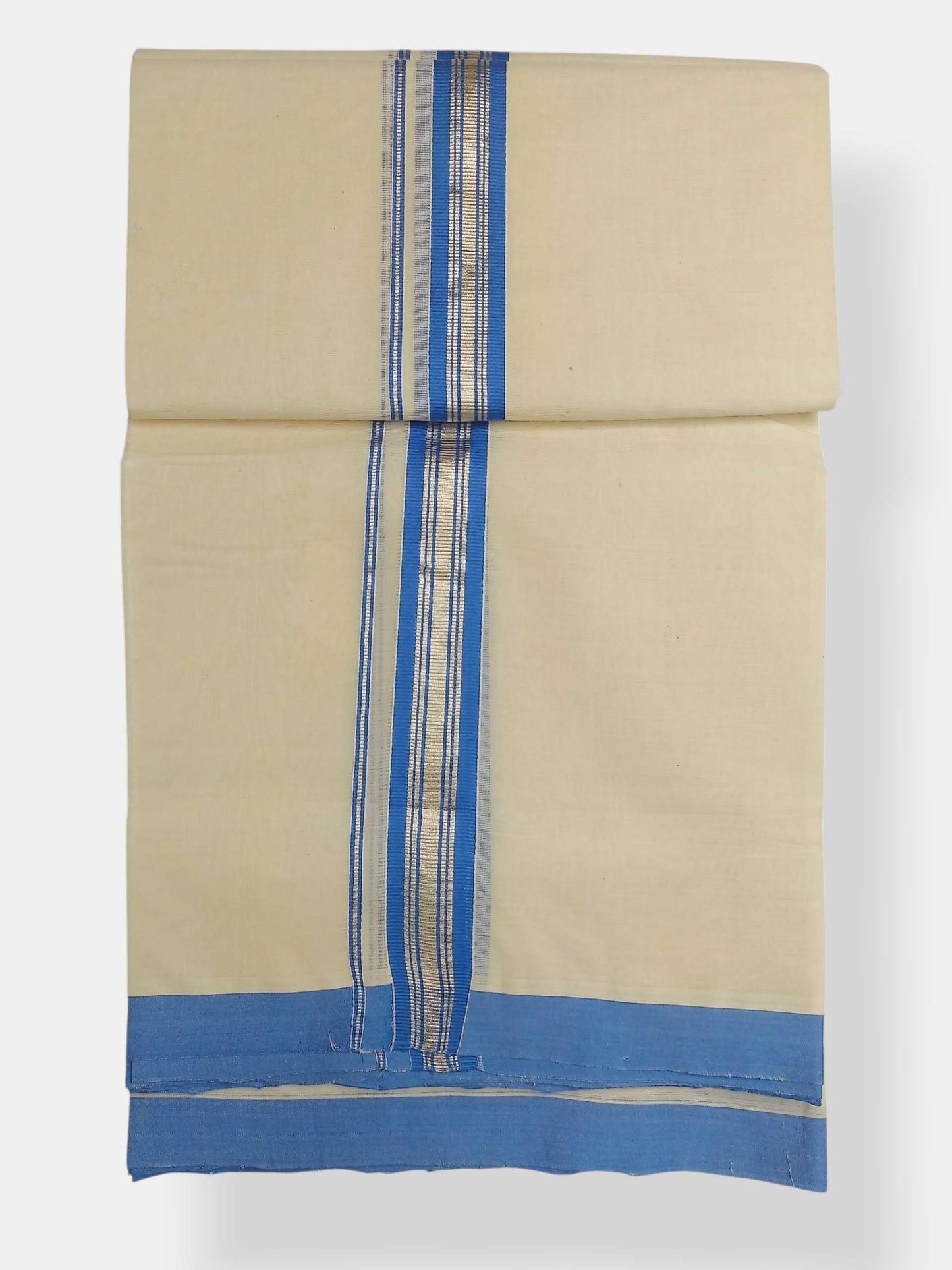 Balaramapuram Handloom Double Mundu Pure Cotton with Blue Border