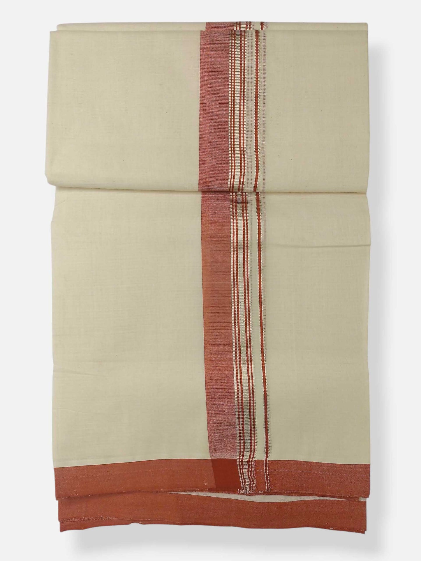 Balaramapuram Handloom Double Mundu Pure Cotton with Orange Border