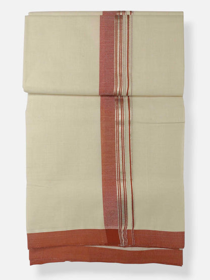 Balaramapuram Handloom Double Mundu Pure Cotton with Orange Border