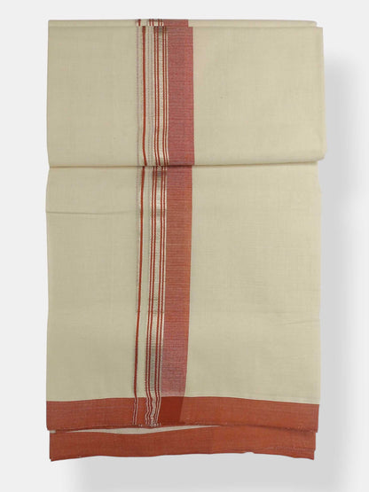Balaramapuram Handloom Double Mundu Pure Cotton with Orange Border