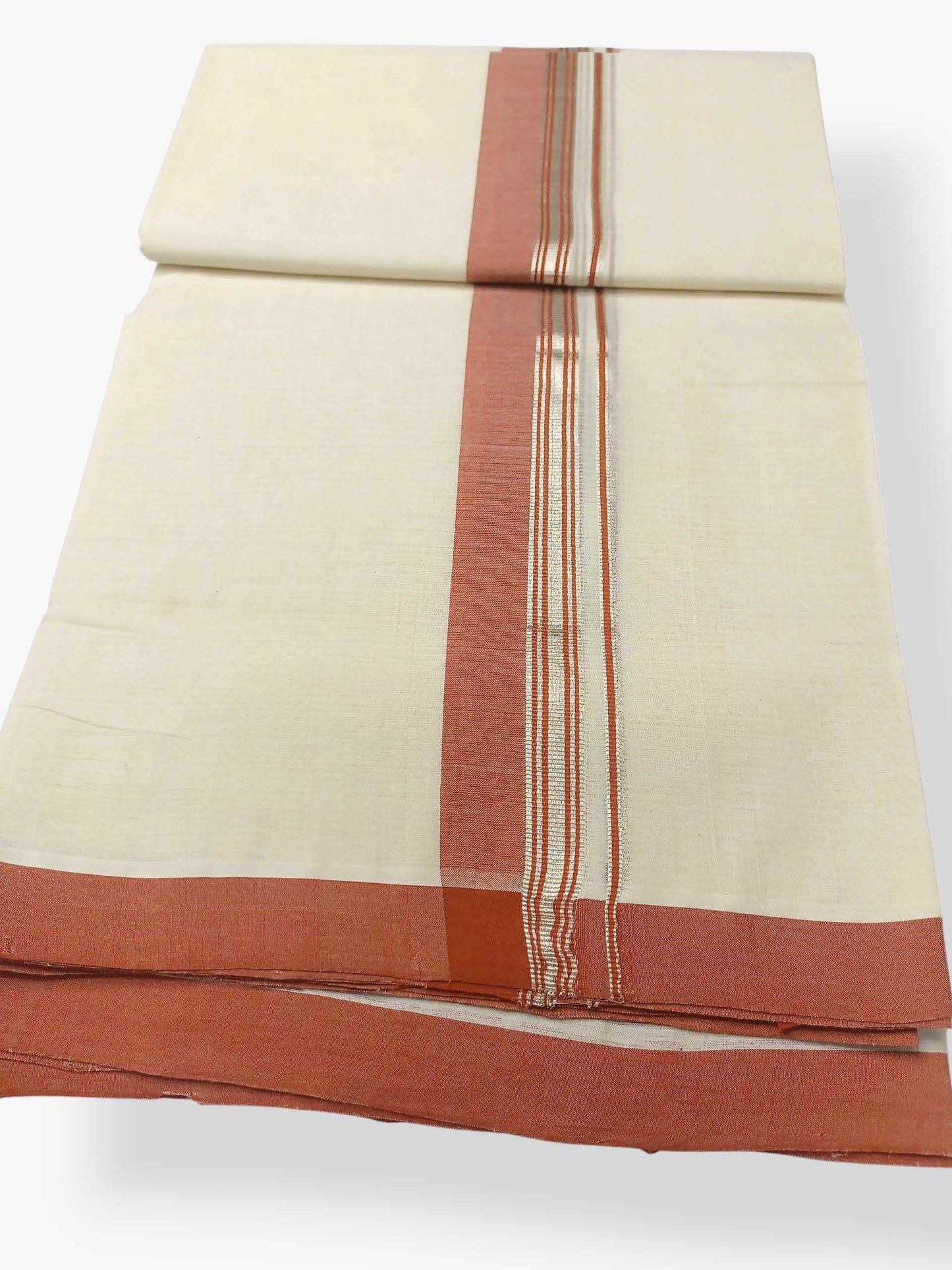 Balaramapuram Handloom Double Mundu Pure Cotton with Orange Border