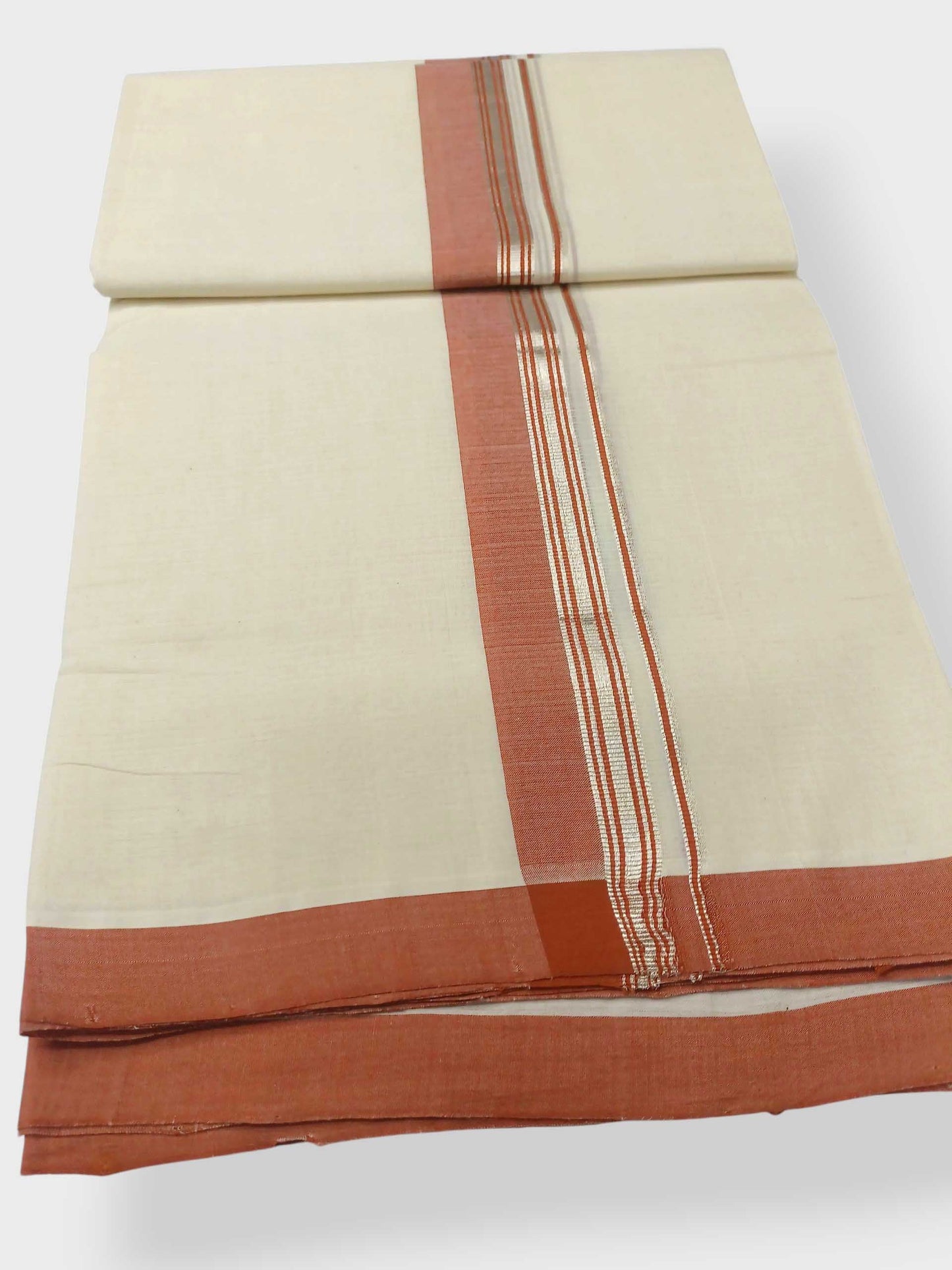 Balaramapuram Handloom Double Mundu Pure Cotton with Orange Border
