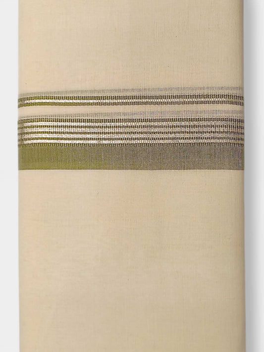 Balaramapuram Handloom Double Mundu Pure Cotton with Olive Green Border