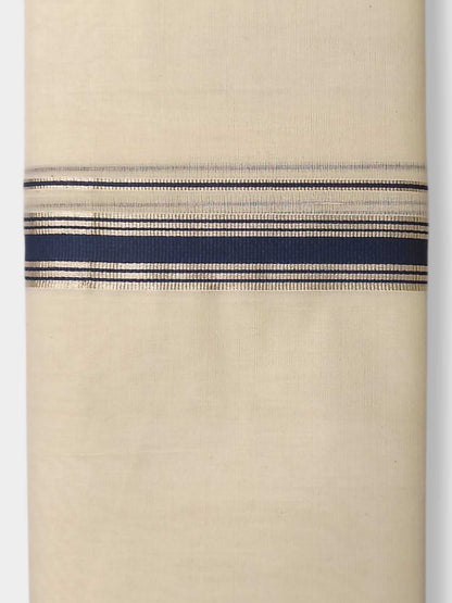 Balaramapuram Handloom Double Mundu Pure Cotton with Blue Border