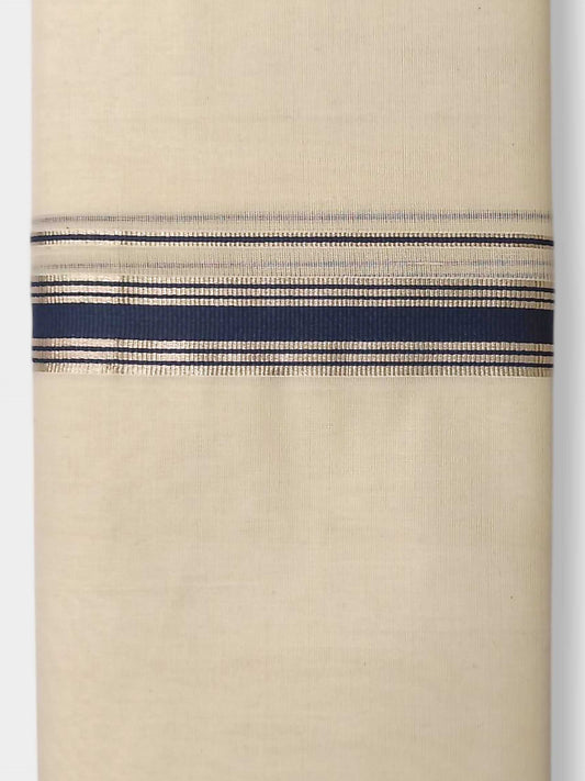 Balaramapuram Handloom Double Mundu Pure Cotton with Blue Border