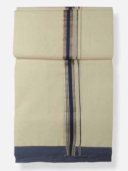 Balaramapuram Handloom Double Mundu Pure Cotton with Blue Border