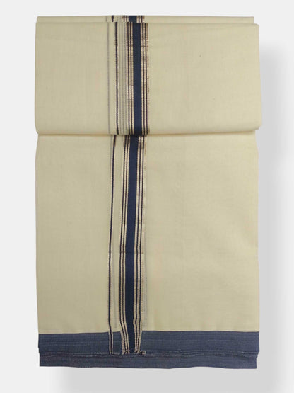 Balaramapuram Handloom Double Mundu Pure Cotton with Blue Border
