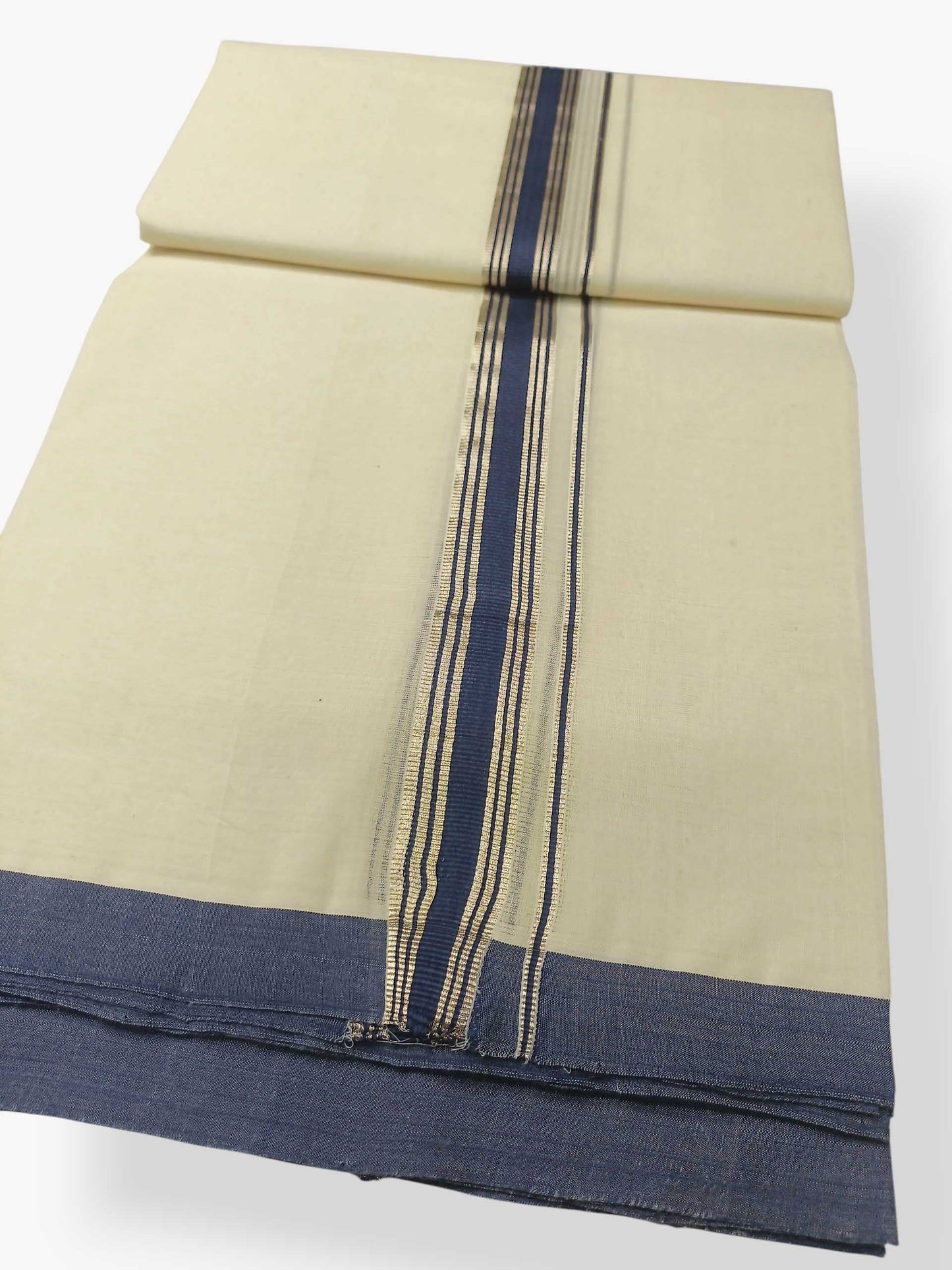 Balaramapuram Handloom Double Mundu Pure Cotton with Blue Border