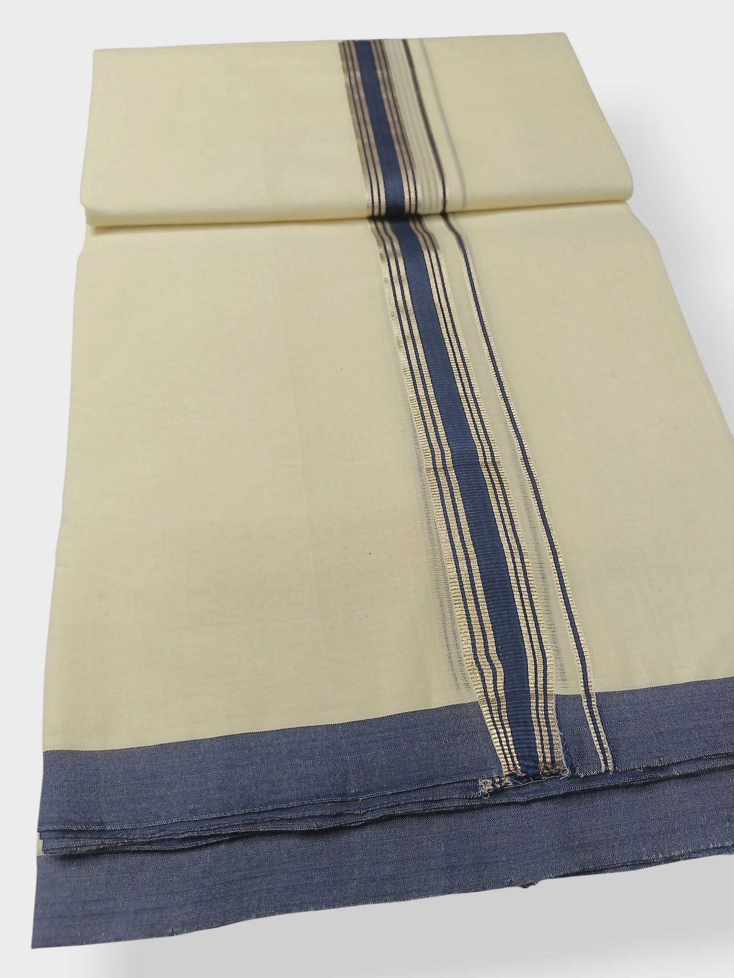 Balaramapuram Handloom Double Mundu Pure Cotton with Blue Border