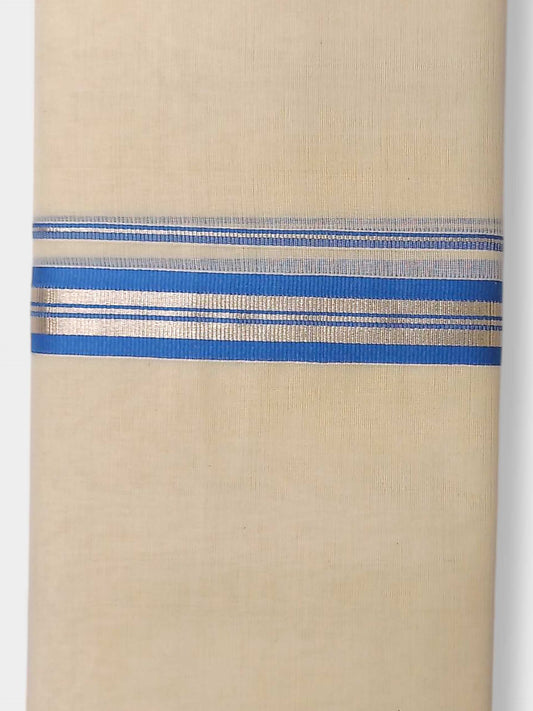 Balaramapuram Handloom Double Mundu Pure Cotton with Blue Border