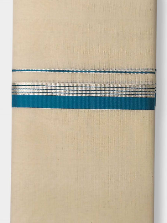 Balaramapuram Handloom Double Mundu Pure Cotton with Blue Border